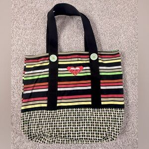 Roxy Y2K Striped & Polka Dot Tote Bag – Retro Surf Style vintage school bag